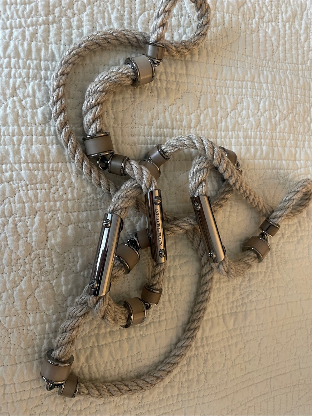 Burberry Taupe Rope Necklace with Silver-Tone Accents